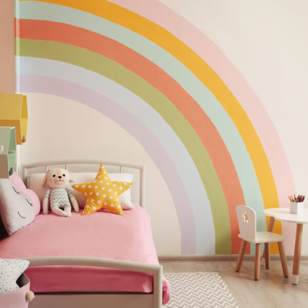 Cute,Child's,Room,Interior,With,Beautiful,Rainbow,Painted,On,Wall